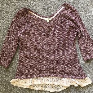Maison Jules Marron Ruffle Lace Long Sleeve Top